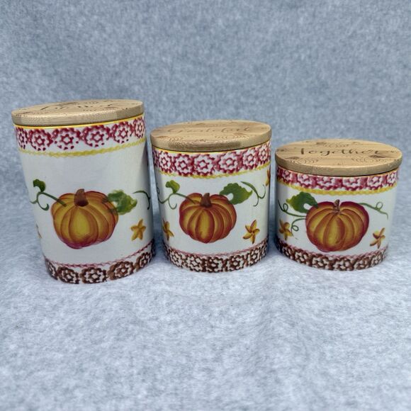 Temp-tations Old World Canister 3 Set Harvest Fall Leaves Acorn Thankful Harvest - Picture 9 of 10